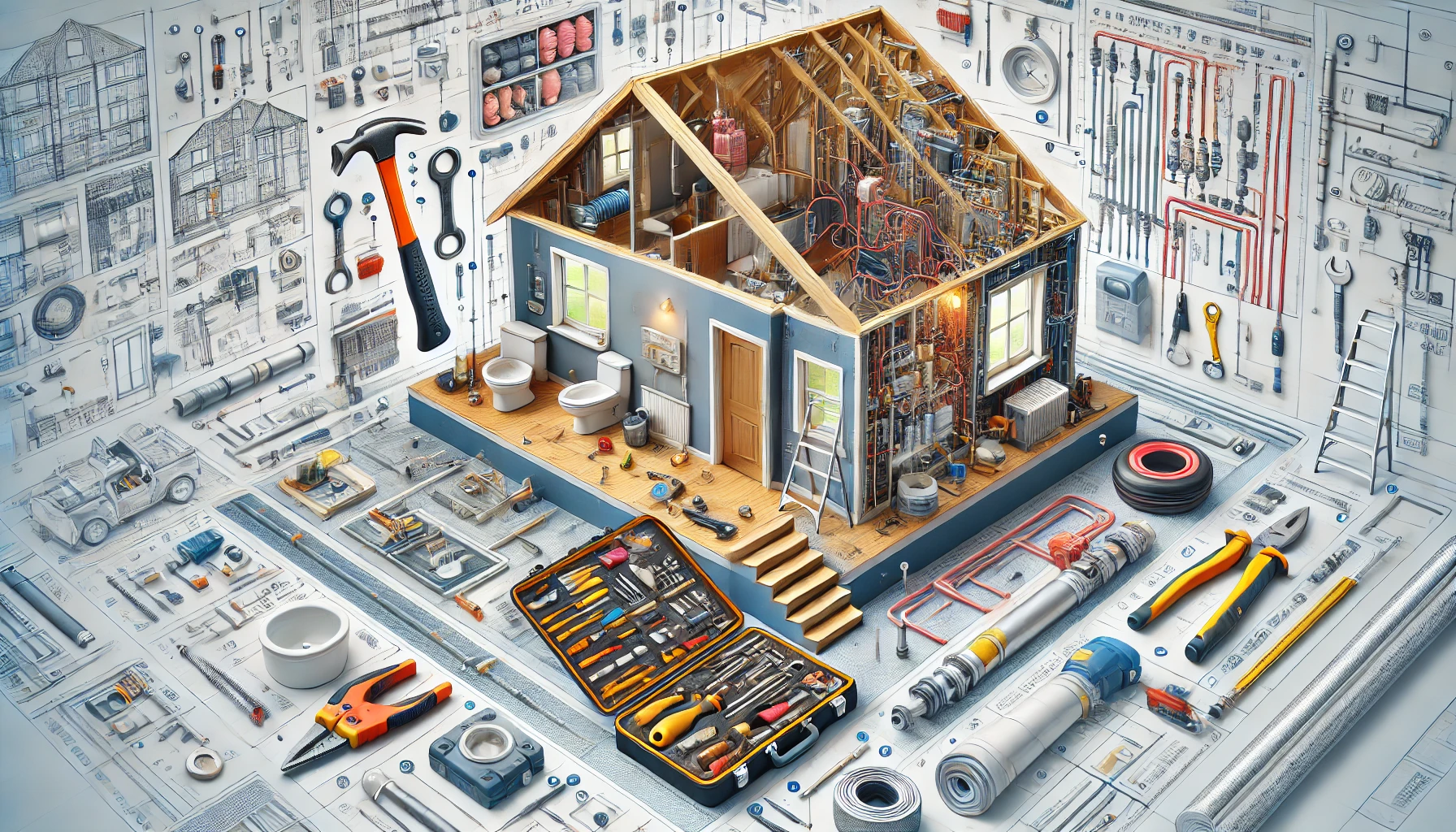 a comprehensive home repair manual focusing on renovation, plumbing, and electrical fixes.