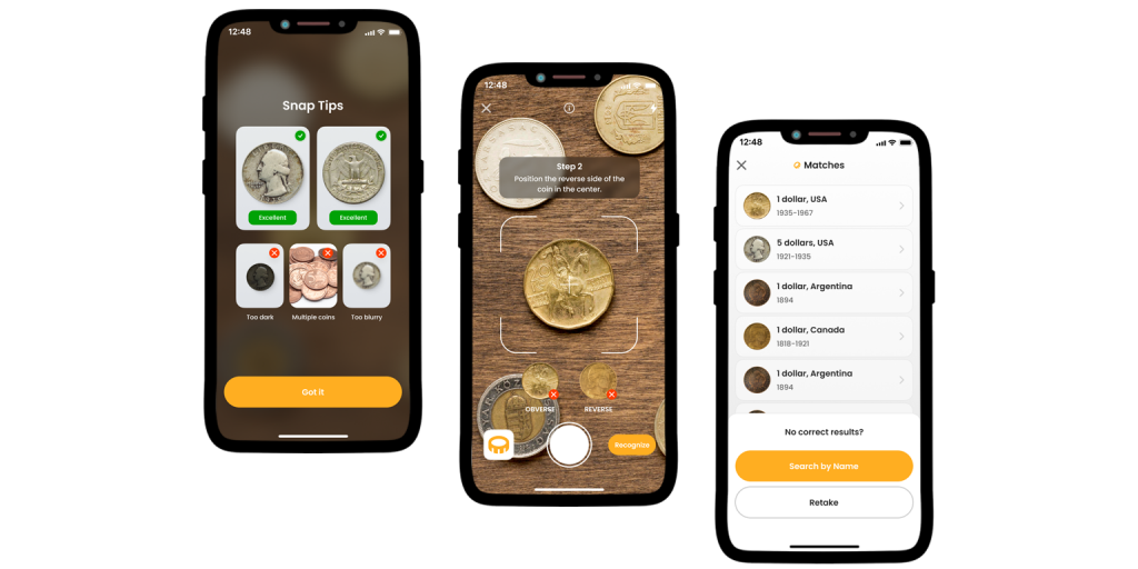 A screen from the Coin ID Scanner app.
